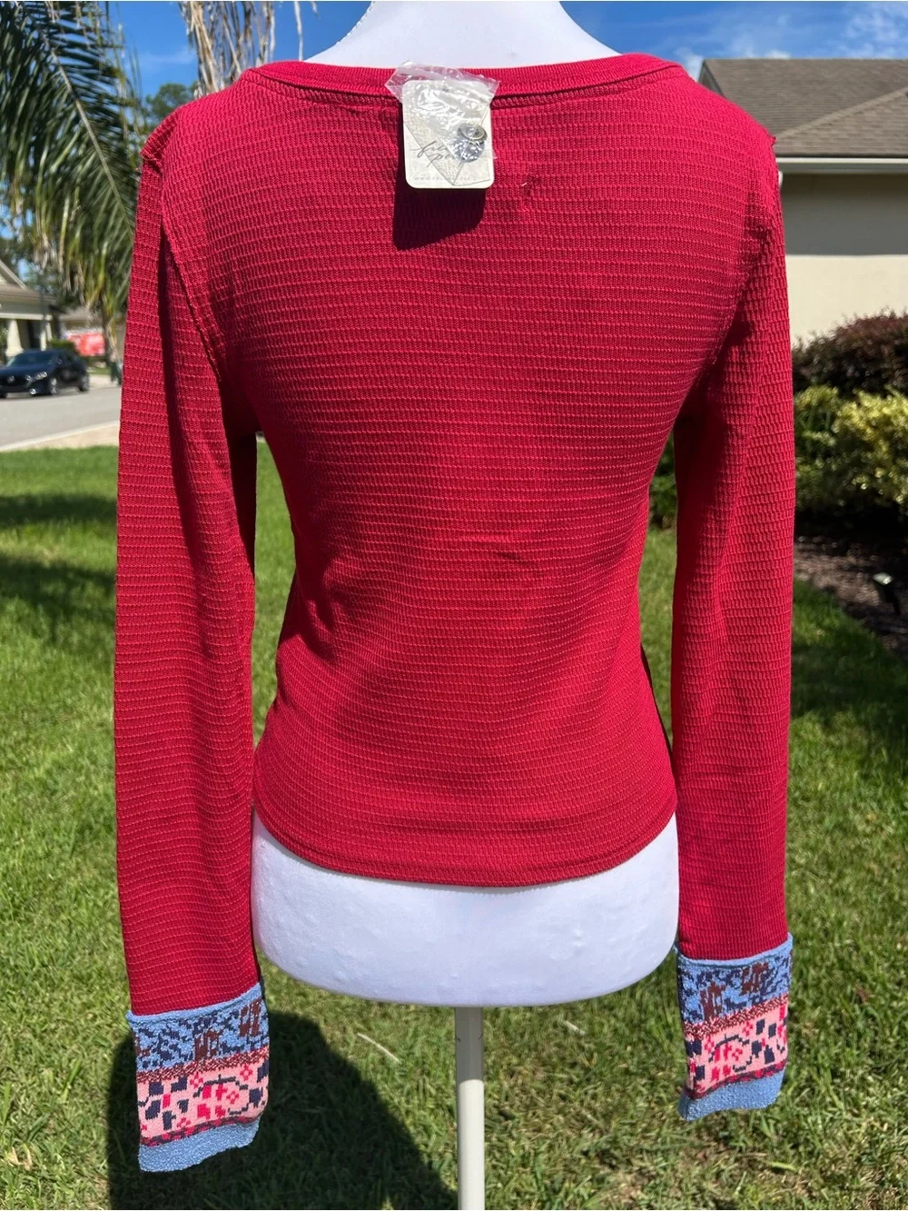 NWT🌷Free People Embroidered Trim Crew Neck Long Sleeve Cardi Top